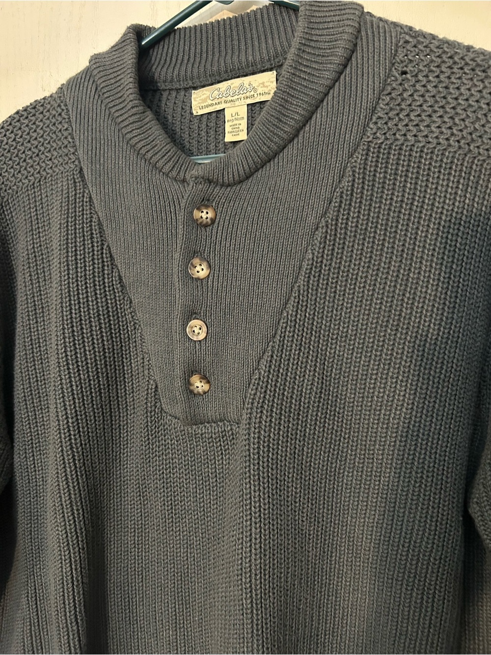 Cabela's Men's Charcoal Crewneck Henley Sweater